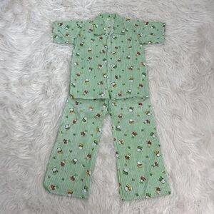 Hello Kitty Girls Vintage Sanrio Green & White Linen Pinstriped Pj Set Size 4